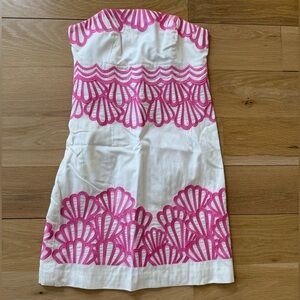 Lilly Pulitzer Cream Dress with Pink Embroidery